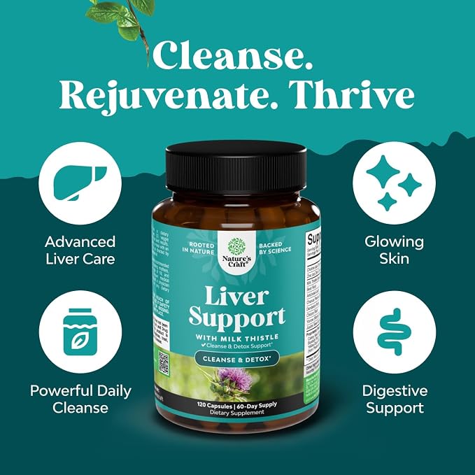 Natures Craft Liver Cleanse Detox & Repair 120 Capsules - Herbal Liver Support Milk Thistle Supplement - Silymarin Milk Thistle Supplements with Dandelion Root, Choline, Beetroot & Artichoke Extract