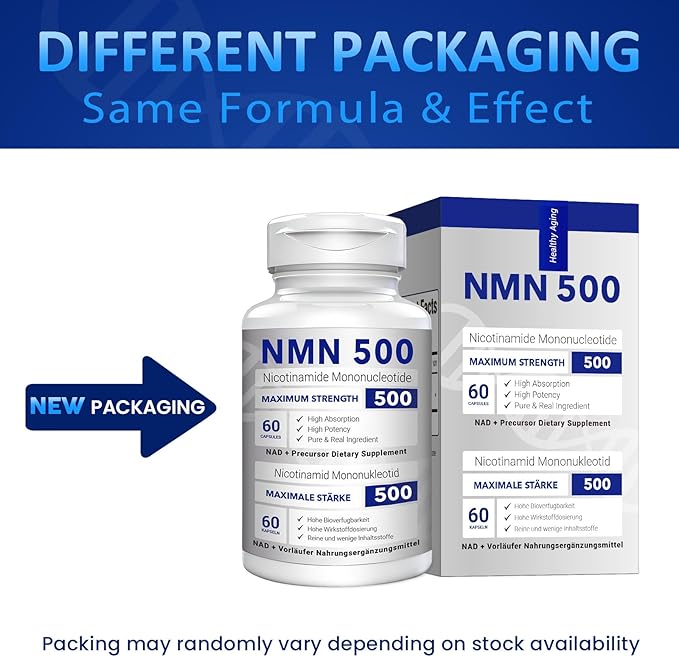 NMN 500mg Per Serving Maximum Strength - 99% Pure NMN (Nicotinamide Mononucleotide) for NAD, Cell, Immune, Energy, Anti-Aging & Longevity, Stabilized NMN Supplements 500mg - 60 Veggie Capsules