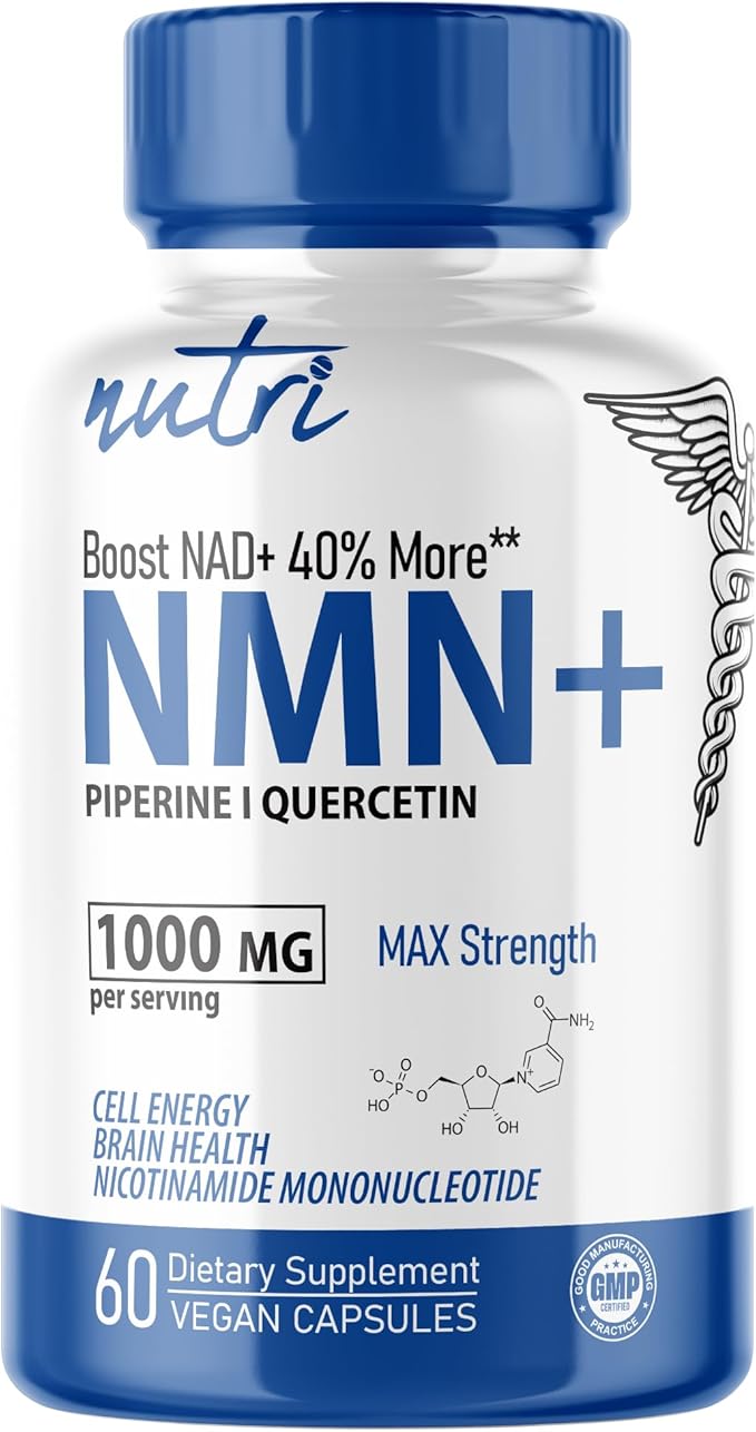 NMN Supplement 1000mg NAD Supplement - Nutri Ultra High Absorption Stabilized NMN Nicotinamide Mononucleotide, 40% More NAD+ with Quercetin Phytosome & Black Pepper - mnm supplement (60 Capsules)