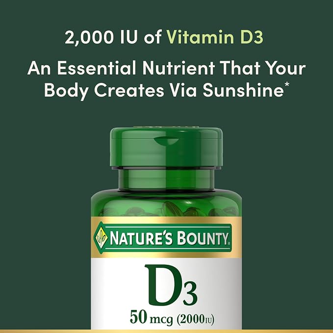 Nature's Bounty Vitamin D3 2000 IU, Immune and Bone Support, Vitamin Supplement, 1 Per Day, 240 Rapid Release Softgels (Pack of 2)