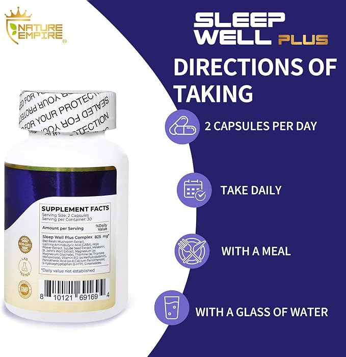 Fast Acting Sleep Aid 12 in1 Supplement for Adults with Meatonin,Reishi Mushroom,Ginsenosides,Extract of St.John's Wort ,Jujube Seed,Hops Flower,Non-Habit Formula for Relaxation, 60 Capsules
