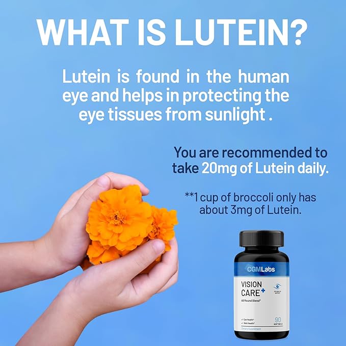 Vison Care Plus - Complete Dietary Supplement for Your Vision- Lutein 20mg, Zeaxanthin, Vitamin A, Bilberry Extract - 90 Softgels by CGM Labs