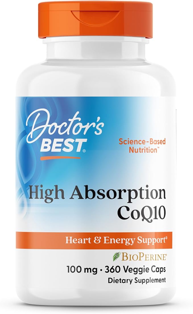 Doctor's Best High Absorption CoQ10 100mg with BioPerine Supplement - Coenzyme Q10 Caps for Heart Health & Antioxidant Support, CoQ10 100 mg for Women & Men, Non GMO - 360 Veg Capsules