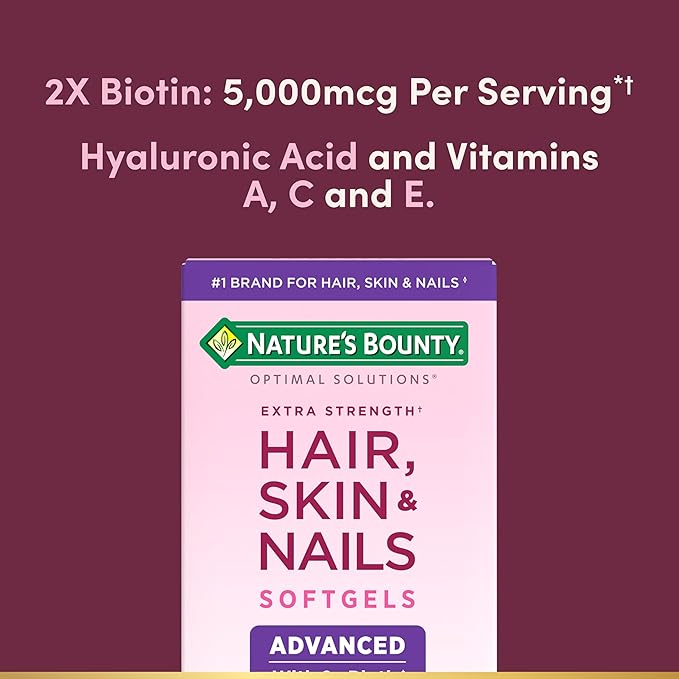 Nature's Bounty Advanced Hair, Skin & Nails, Argan-Infused Vitamin Supplement with Biotin and Hyaluronic Acid, 150 Rapid Release Softgels (Pack of 2)