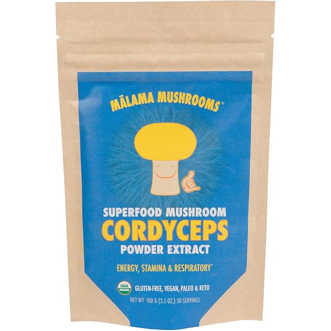 Cordyceps Extract Powder by Malama, Organic Fruiting Body Cordyceps Mushroom Powder, Superfood Adaptogenic, Supports Energy, Endurance & Mood, 100 Servings