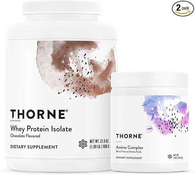 THORNE - Whey Protein Isolate (Chocolate, 31.9 Oz) & Amino Complex (Berry, 8 Oz) Bundle - Supports Muscle Repair & Recovery - NSF Certified for Sport - Gluten Free, Soy Free