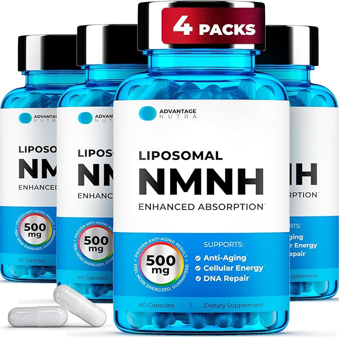 Liposomal NMNH (Dihydronicotinamide Mononucleotide) 500mg - NR Supplement Alternative - Anti Aging NAD Supplement to Boost NAD Plus Levels, Energy, Focus - High Purity 60 capsules (4 packs)