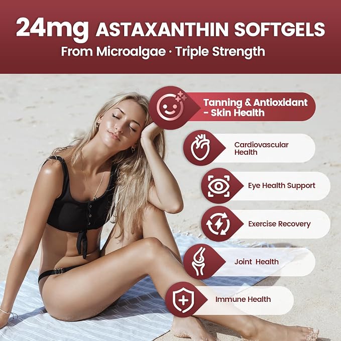 VivoNu Astaxanthin 24mg – Powerful Antioxidant Support for Skin, Eyes & Immune System – 10-in-1 Formula with Lycopene, Grape Seed, Vitamin E & Zinc – Triple Strength, 480 Softgels, 2 Bag