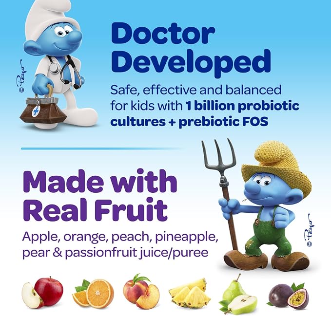 The Smurfs Kids Probiotic Gummies with 1 Billion CFU Probiotics & Prebiotics Chewable Probiotic Kids for Digestive Support, Healthy Gut & Immune Health | Ages 3+ | Made with Real Fruit | 80 Count