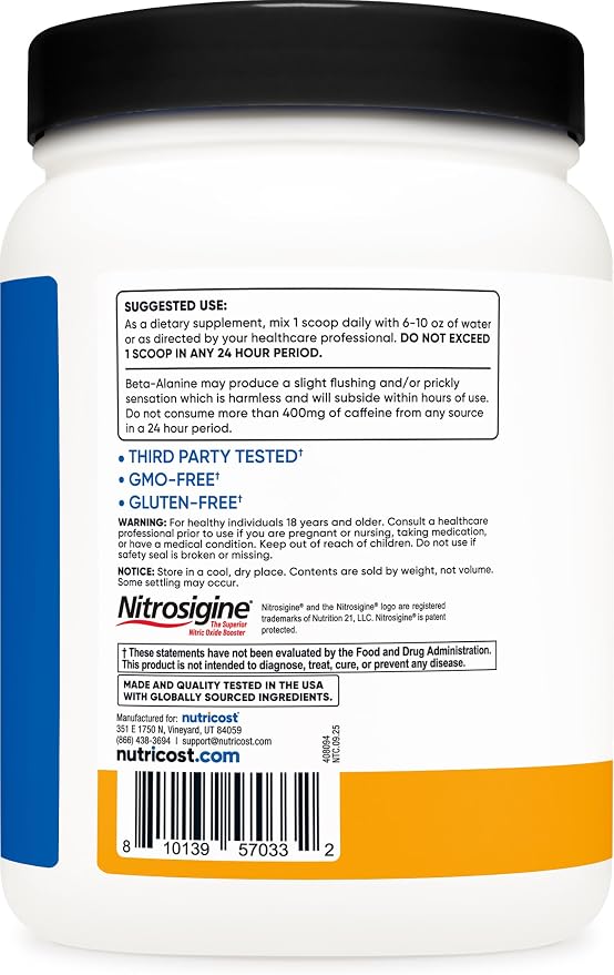 Nutricost Pre-Workout Complex Powder (60 Servings, Peach Mango) - Pre-Workout Supplement with Beta-Alanine, Taurine & Amino Acids