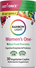 Rainbow Light Womens Multivitamin One + | 30 Caplets | Real Food Nutrients, Digestive Enzymes & Probiotics