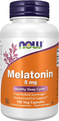 NOW Foods Supplements, Melatonin 5 mg, Free Radical Scavenger*, Healthy Sleep Cycle*, 180 Count (Pack of 1)
