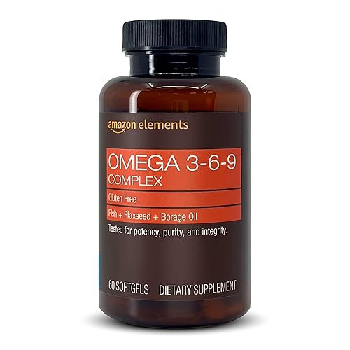 Amazon Elements - Revly Omega 3-6-9, Complex of Fish, Flaxseed and Borage Oil - EPA & DHA Omega-3 fatty acids - 60 Softgels, 2 Month Supply