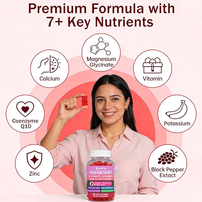 Magnesium Glycinate Gummies 600mg High Absorption - Premium Magnesium Supplement with L-Threonate, Vitamin D3, B6, Potassium for Calm Support - Sugar Free - Perfect for Adults - 120 Count
