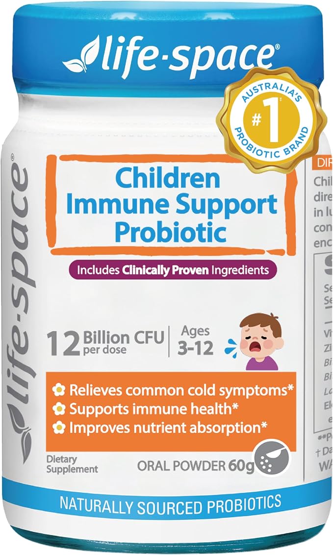 Life-Space Children Immune Support Probiotic, 2 Month Serving, Clinically Proven to Relieve Common Cold Symptoms, 12 Billion CFU, 6 in 1 Kids Probiotic for Digestive & Immune Health, 60 Grams