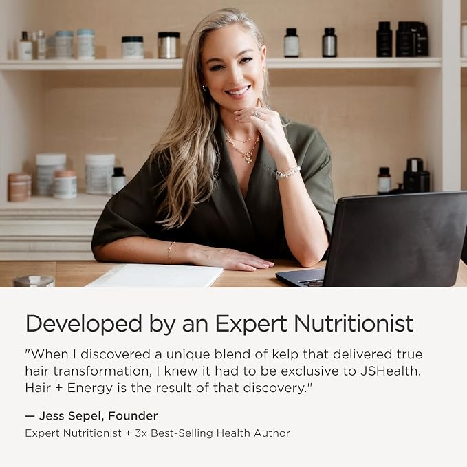 JSHealth Hair Growth Vitamins for Women. Hair + Energy with Kelp Iodine and Zinc. Supports Thickness, Strength, Energy. Nutritionist-Formulated (30 Capsules)