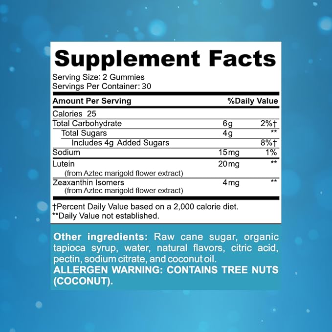 Focus Blue Light Supplement | Lutein and Zeaxanthin Supplement for Eye Health and Blue Light Protection | 60 Count Mango Flavored Gummy, 30 Day Supply