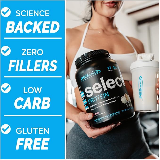 PEScience Select Protein Powder, Whey and Casein Blend, Lean Protein Powder for Women and Men, Low Calorie, Low Carb, Keto Friendly, Gluten Free, Peanut Butter Cookie - 55 Servings