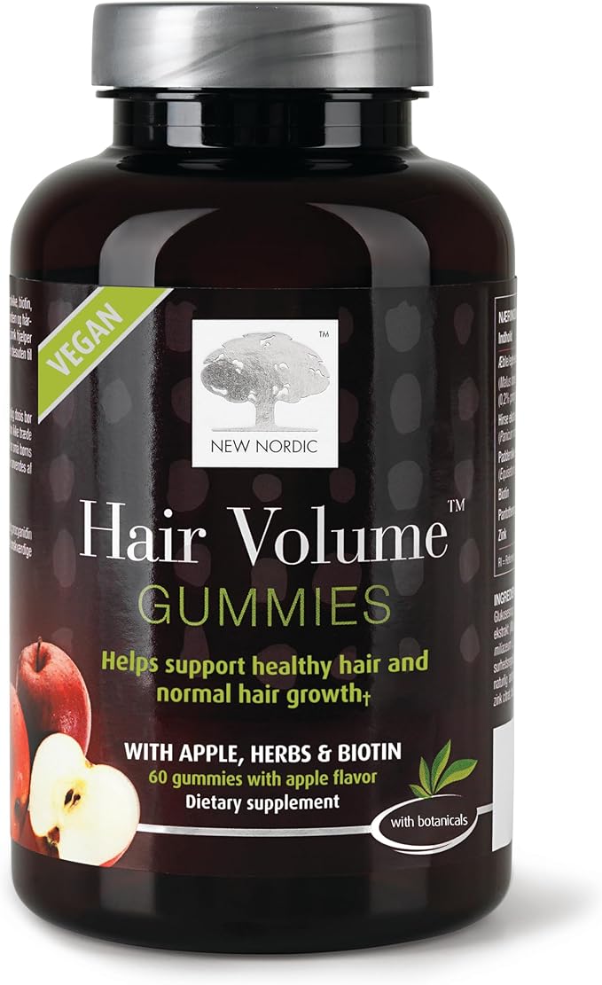 NEW NORDIC Hair Volume Gummies, 2500 mcg Biotin, Daily Hair Vitamins Supplement to Support Hair Skin & Nails, Vegan, 60 Count (Pack of 1)