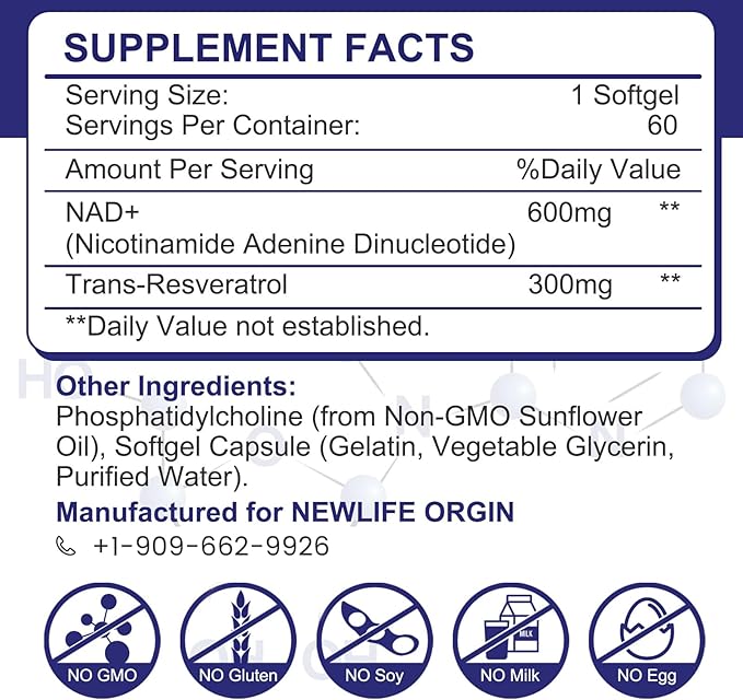 inGreens 900mg Liposomal NAD+ Supplement with 300mg Trans Resveratrol - Superior Absorption, Replaces NMN, Boost NAD+ for DNA Repair, Energy & Longevity, Aging Defense, 60 Softgels