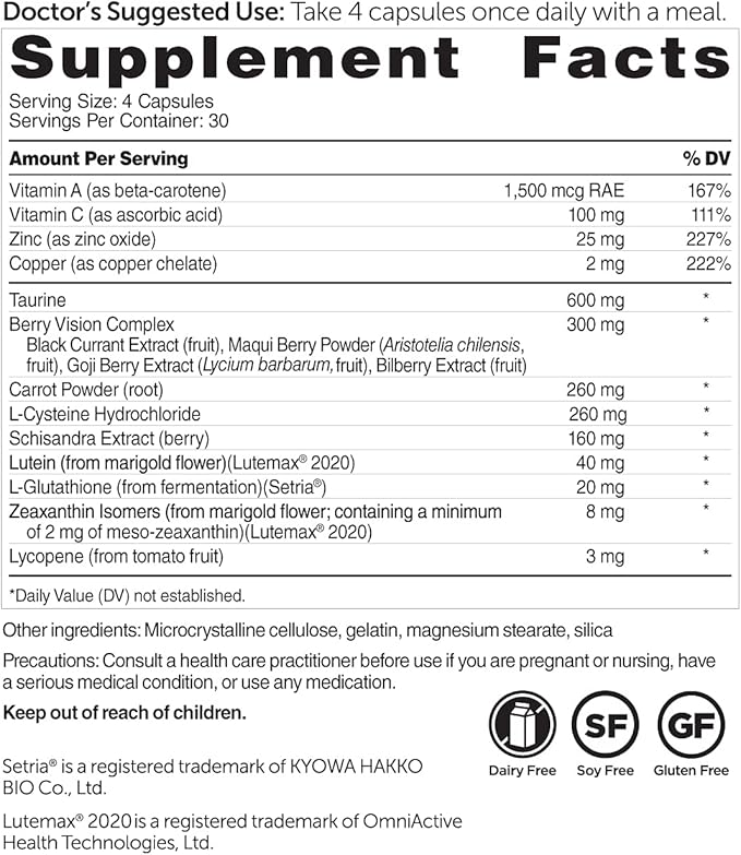 Dr. Whitaker's Vision Essentials Gold - Eye Health Supplement with 40 mg of Lutein Plus, Zeaxanthin & Taurine - Supports Macular Health and Shields Eyes Against Blue Light Exposure (120 Capsules)