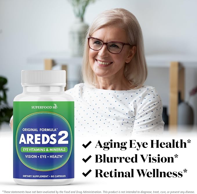 Superfood MD AREDS 2 Eye Vitamin & Mineral Supplement, Contains Lutein, Vitamin C and E, Zeaxanthin, Zinc with Added Copper - 180 Count