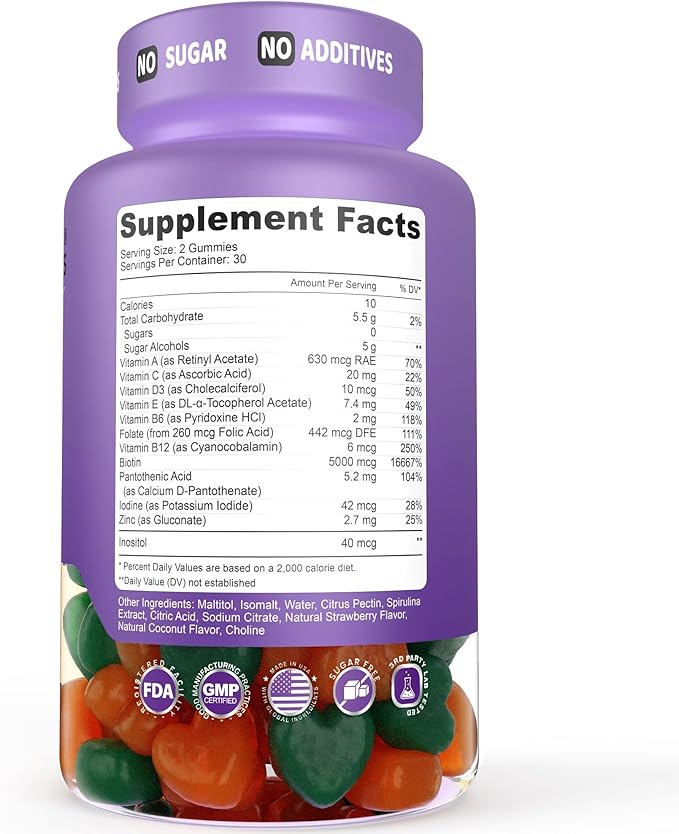 Herbtonics Foli Biotin Gummies with Hair Vitamins | Hair Growth Supplement for Women & Men | Hair, Skin and Nails Vitamins Sugarfree Gummies for Women | 60 Count