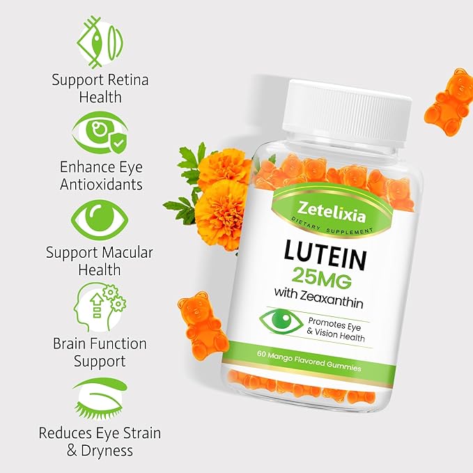 Lutein Gummies 25mg - Eye Vitamins Lutein & Zeaxanthin Eye Health Supplements for Adults,Sugar Free Eye Health Gummies Supplement - Support Vision,Macular,Blue Light Filtering (60 Count)