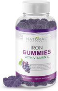 Iron Gummies with Vitamin C - Chewable Iron Supplement for Adults & Kids, Iron Deficiency Anemia, Red Blood Cell Support, Energy, Immune Function, Brain Health, Max Absorption, 60 Vegan Gummies