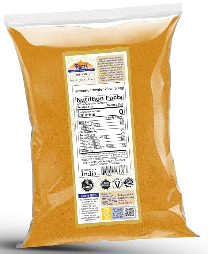 Rani Turmeric (Haldi) Root Powder Spice, (High Curcumin Content) 28oz (800g) ~ All Natural | 100% Pure, Salt Free | Vegan | Gluten Friendly | NON-GMO | Kosher | Indian Origin