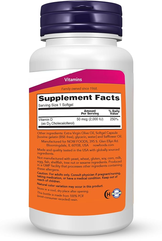 NOW Foods - Vitamin D-3 2000 IU High Potency, Structural Support* 360 softgels