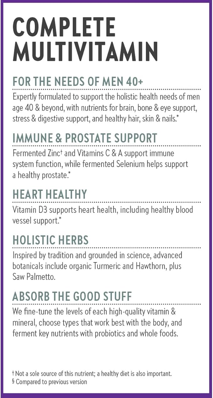 New Chapter Men’s Multivitamin 40+, Extra B6 & B12, D3, Vitamin C & Zinc, Immune, Heart, Cellular Energy, and Brain Health, Gentle on The Stomach, One Daily, Non-GMO, Gluten-Free, 48 Tablets