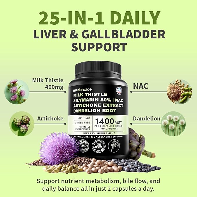Milk Thistle Supplement w/ NAC, Artichoke & Dandelion – Liver Support Supplement & Gallbladder Supplements in One – Liver Detox – Milk Thistle & Liver Care Supplements – 90 Vegan Capsules, (Pack of 3)