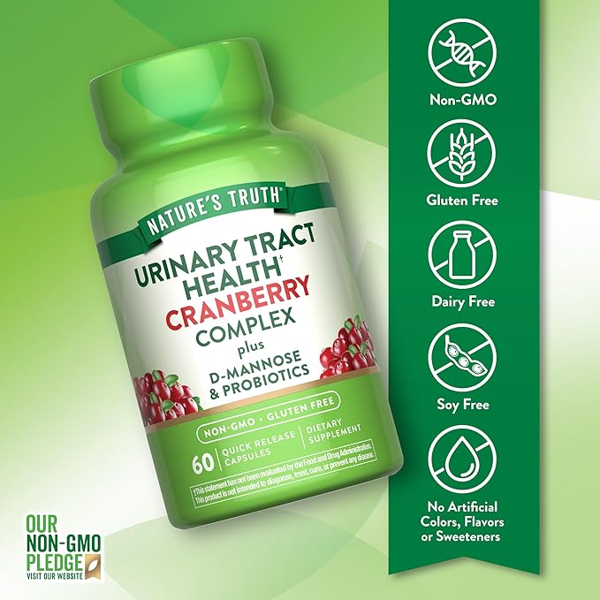 Nature's Truth Cranberry Pills | 60 Capsules | Plus D-Mannose & Probiotics | Supports Urinary Tract Health | Non-GMO & Gluten Free Supplement