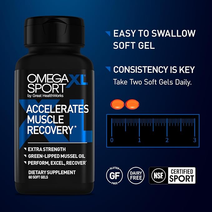 OmegaXL Sport Extra Strength Muscle Recovery Supplement and Respiratory Support Supplement - Improves DOMS and ROM, Clinically Supported Green-Lipped Mussel Oil (60 Softgels)
