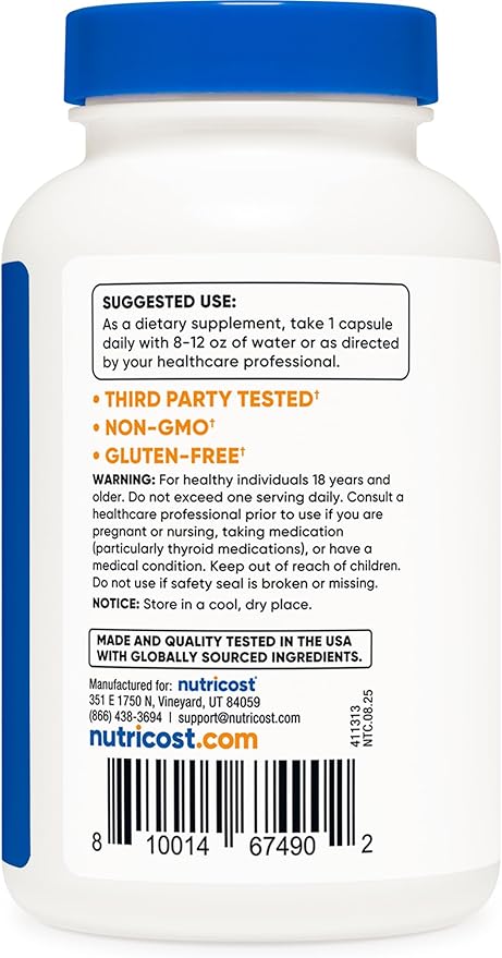 Nutricost Iodine (Natural Iodine from Organic Sea Kelp) 325mcg, 120 Capsules, Vegetarian, Non-GMO & Gluten Free