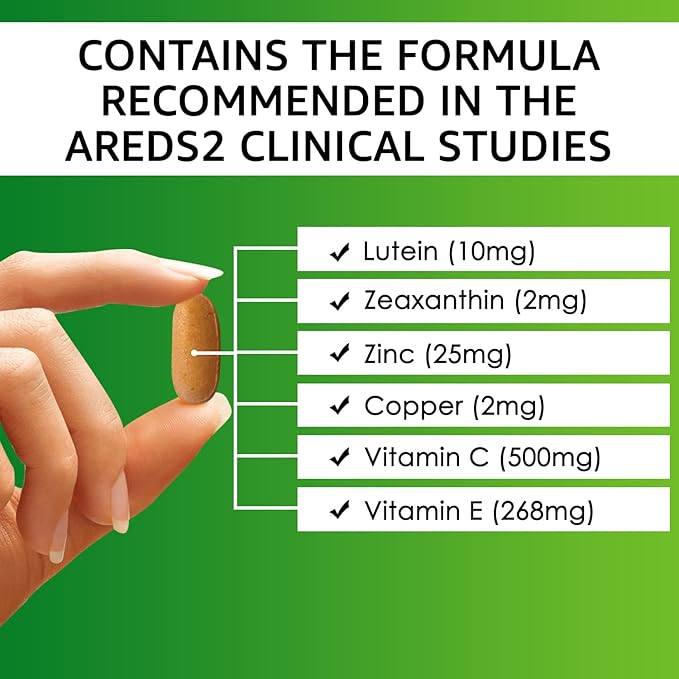 Vision Defender AMD AREDS2 Eye Vitamins – Exact AREDS 2 Formula with Lutein & Zeaxanthin, Vitamins C & E, Zinc 25 mg & Copper – Once Daily Vegan Eye Health Supplement, 90 Tablets