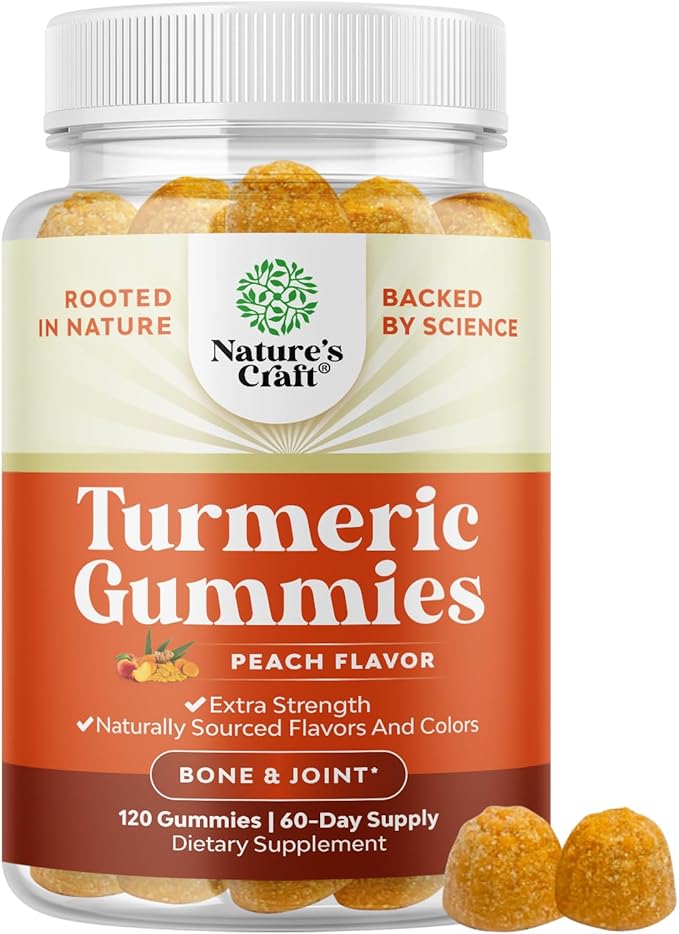 Turmeric Gummies for Adults - Extra Strength Joint Support Gummies with Turmeric Curcumin with Black Pepper Extract and Ginger - Peach Flavor Vitamins for Adults - 120 Count