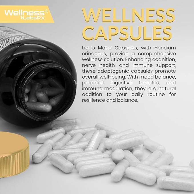 Lions Mane Supplement Capsules - 120 Count - Mushroom Supplement, Brain Supplements for Memory and Focus, Lion's Mane Mushroom Capsules Organic - Cognitive and Immune Support, Focus Supplement