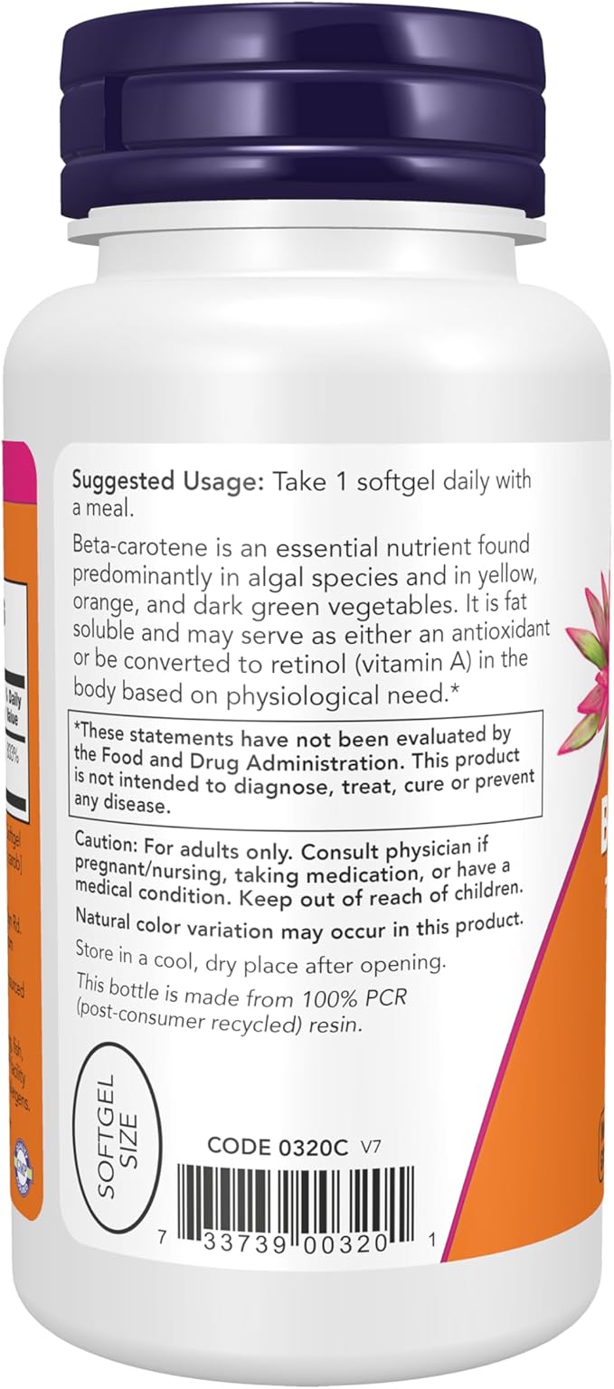 NOW Foods Supplements, Natural Beta Carotene 25,000 IU, Essential Nutrition, 90 Softgels