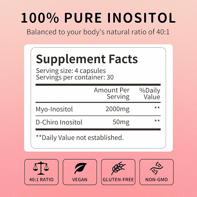 Myo-Inositol & D-Chiro Inositol (40:1 Ratio) - Support Hormone Balance, Fertility & Ovarian Health - 120 Vegan Capsules, 30-Day Starter Pack