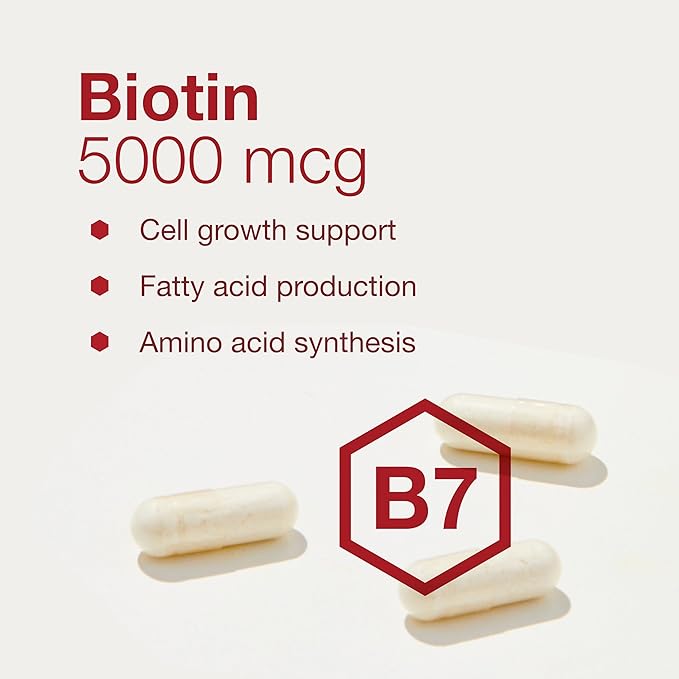 PROTOCOL FOR LIFE BALANCE Biotin 5,000mcg - Vitamin B7 Supplement - Hair, Skin, Nails Support - for Carb Metabolism & Cell Growth - Biotin Vitamin B Capsules - 90 Veg Caps