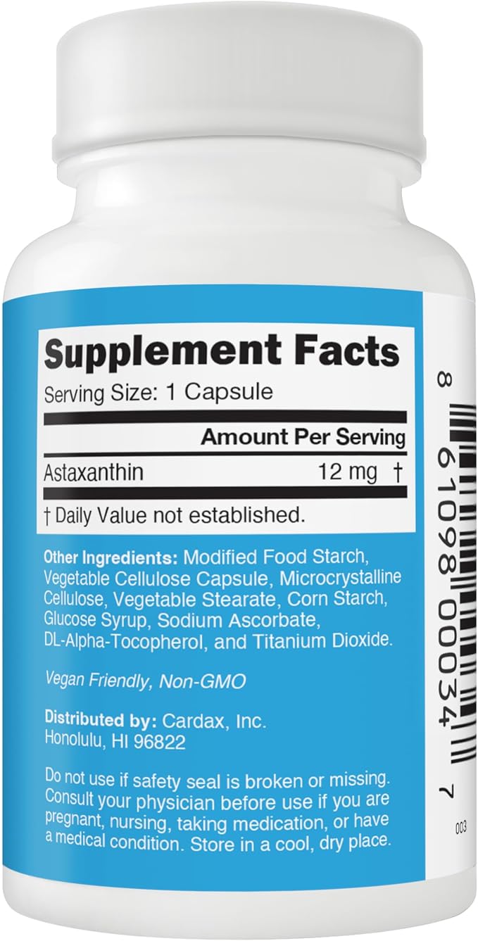 Astaxanthin, Triple Strength (12mg) x Triple Bioavailability (3X Absorption into Bloodstream), Superior Purity, Non-GMO, Major Allergen Free, No Fishy Aftertaste, 90 Vegetable Capsules