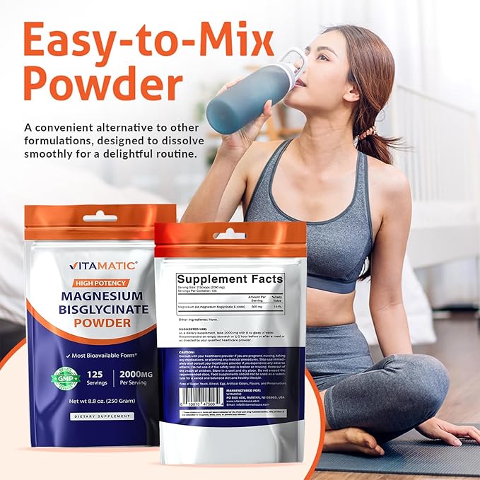 Vitamatic Magnesium (from Bisglycinate & Oxide) - Supports Muscle, Joint, and Heart Health 250 Grams - 125 Servings