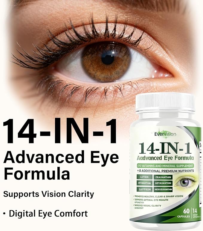 Evervision 14-in-1 Advanced Eye Formula - Eye Vitamin and Mineral Supplement for Eye Health - 60 Capsules (1pc)