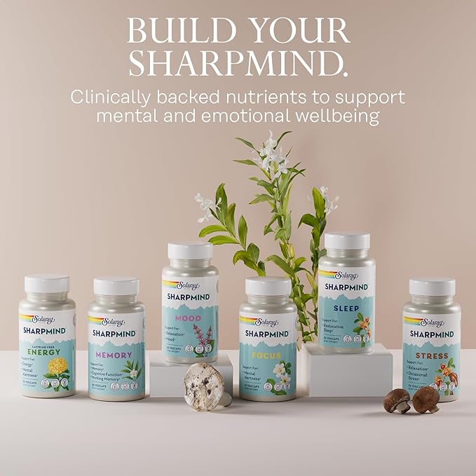 SOLARAY SharpMind Focus, Mental Alertness Nootropic Supplement for Healthy Brain Fog, Cognizin Citicoline, Lions Mane Mushroom, Bacopa Monnieri, 60 Day Money Guarantee, 60 Serv 60 Veg Caps