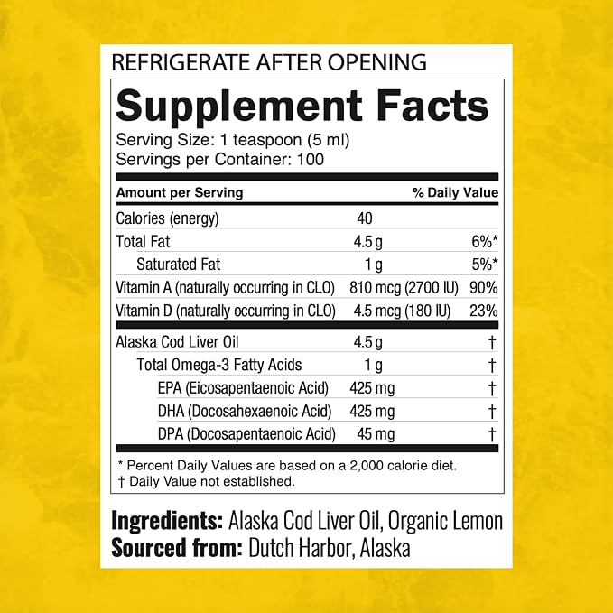 On Target Living Alaskan Cod Liver Oil Liquid | Organic Lemon Flavor 16.67 oz | Line Caught in The USA | Naturally Occurring Vitamin D | Rich in Omega 3 DHA/EPA | Non-GMO Project Certified