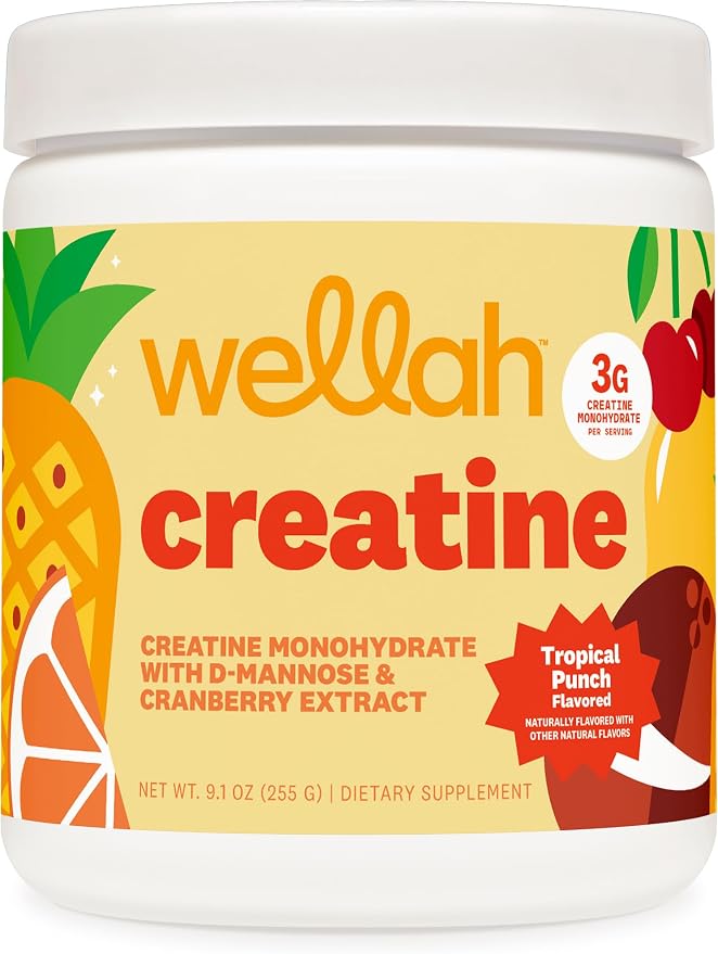 Wellah Creatine for Women - Creatine Monohydrate with Dandelion & Cranberry Extract (50 Servings, Tropical Punch)
