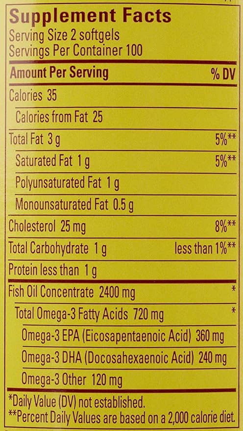 Burp-Less Fish Oil 1200 mg, 200 Softgels, Fish Oil Omega 3 Supplement For Heart Health