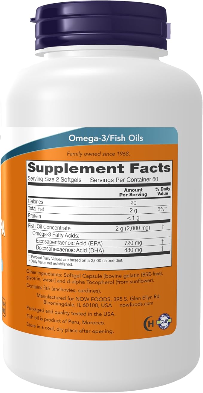 NOW Supplements, Super Omega EPA, 360 EPA / 240 DHA, Molecularly Distilled, 120 Softgels